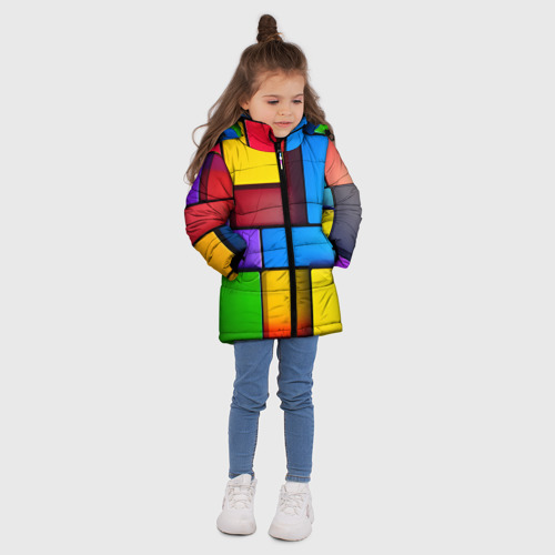 Зимняя куртка для девочек 3D Красочные объемные блоки, цвет красный - фото 5