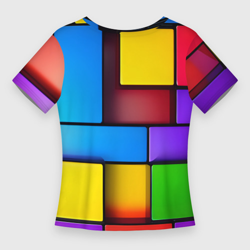 Женская футболка 3D Slim Красочные объемные блоки, цвет 3D печать - фото 2