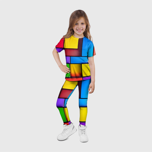 Детские леггинсы 3D Красочные объемные блоки, цвет 3D печать - фото 6