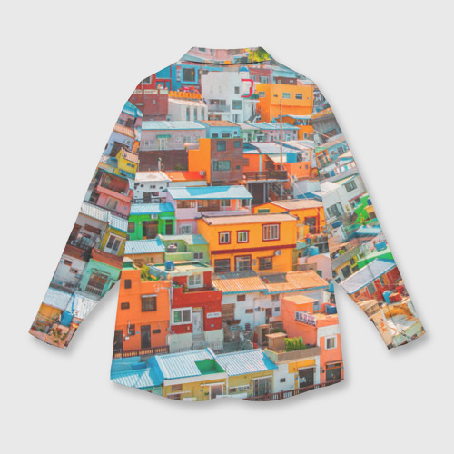 Женская рубашка oversize 3D с принтом Красочный Камчхон-дон в городе Пусан, вид сзади #1