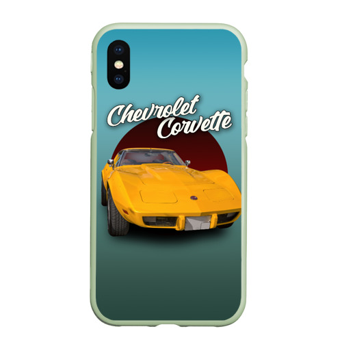 Чехол для iPhone XS Max матовый Американский спорткар Chevrolet Corvette Stingray C3, цвет салатовый