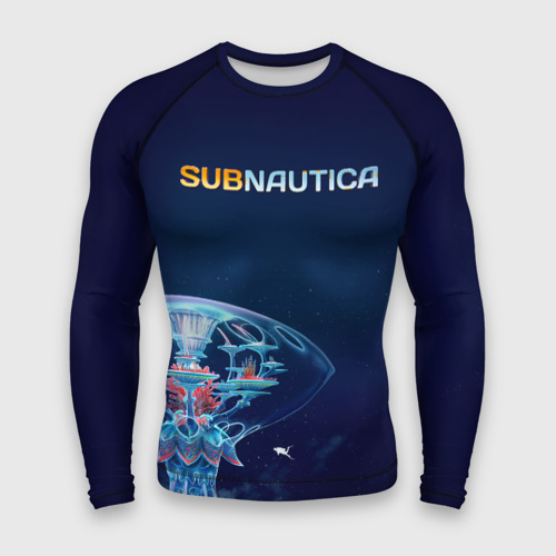Мужской рашгард 3D с принтом Subnautica подводный город, вид спереди #2