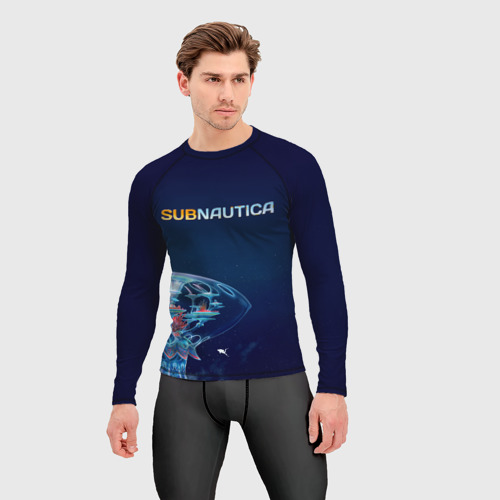 Мужской рашгард 3D с принтом Subnautica подводный город, фото на моделе #1
