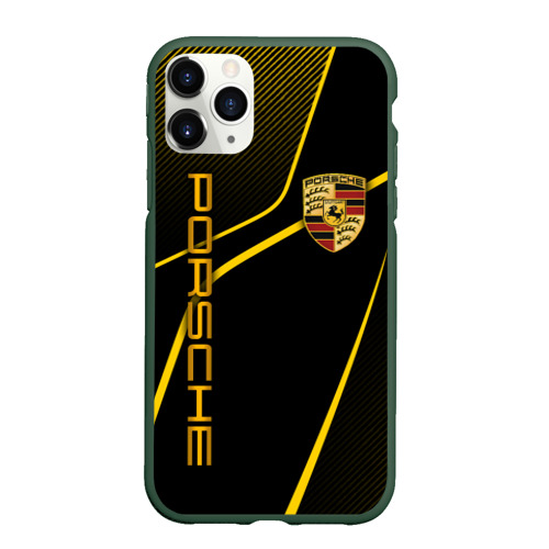 Чехол для iPhone 11 Pro матовый Porsche - Gold line, цвет темно-зеленый