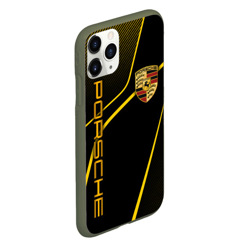 Чехол для iPhone 11 Pro матовый Porsche - Gold line, цвет темно-зеленый - фото 3