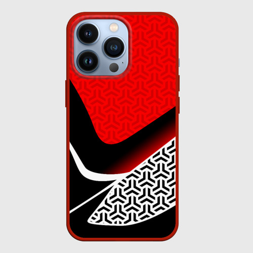 Чехол для iPhone 13 Pro с принтом Геометрическая униформа - красная, вид спереди #2