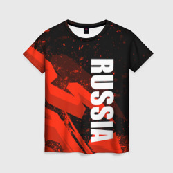 Женская футболка 3D Russia - белая надпись на красных брызгах