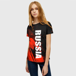 Женская футболка 3D Russia - белая надпись на красных брызгах - фото 2