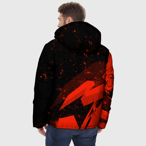 Мужская зимняя куртка 3D с принтом Russia - белая надпись на красных брызгах, вид сзади #2