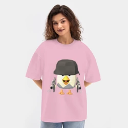 Женская футболка Oversize хлопок texturе Chicken Gun в каске - фото 2