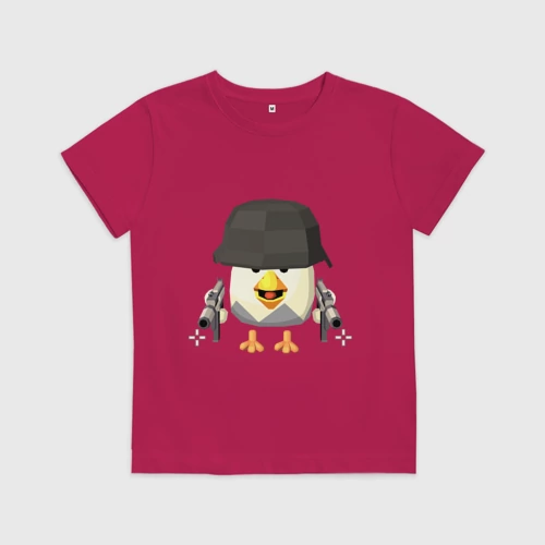 Детская футболка хлопок с принтом Chicken Gun в каске, вид спереди #2