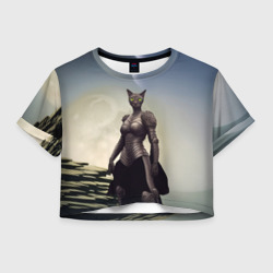 Женская футболка Crop-top 3D Лунная кошка