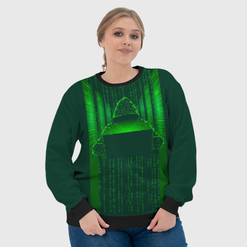 Женский свитшот 3D с принтом Хакер программист неон зеленый, фото #4