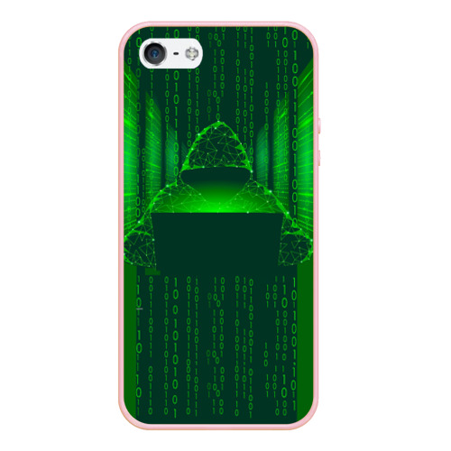 Чехол для iPhone 5/5S матовый Хакер программист неон зеленый, цвет светло-розовый