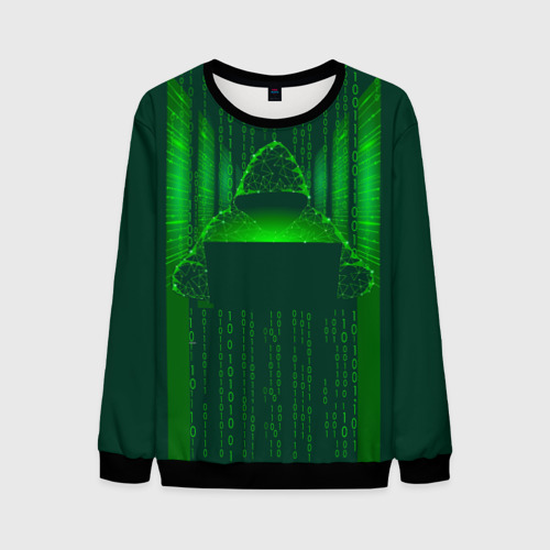 Мужской свитшот 3D с принтом Хакер программист неон зеленый, вид спереди #2