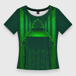 Женская футболка 3D Slim Хакер программист неон зеленый