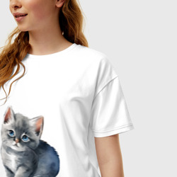 Женская футболка хлопок Oversize Милый серый котёнок - фото 2