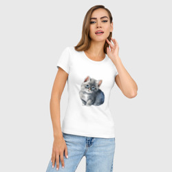 Женская футболка хлопок Slim Милый серый котёнок - фото 2