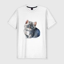 Мужская футболка хлопок Slim Милый серый котёнок