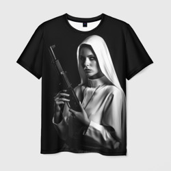 Мужская футболка 3D Красивая монашка с оружием
