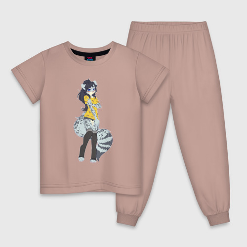 Детская пижама хлопок Girl lynx - furry, цвет пыльно-розовый