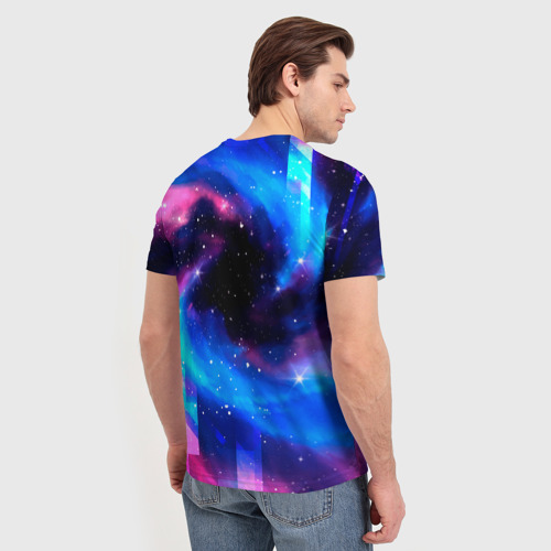 Мужская футболка 3D с принтом Skoda неоновый космос, вид сзади #2