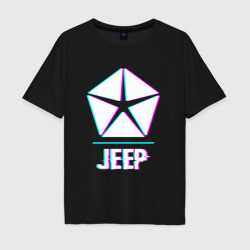 Мужская футболка хлопок Oversize Значок Jeep в стиле glitch