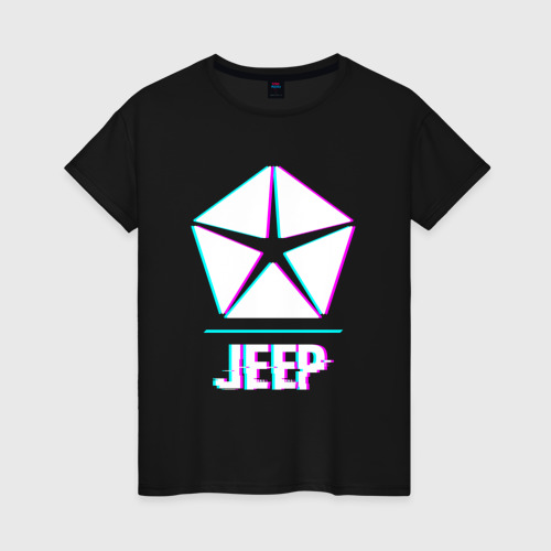 Женская футболка хлопок с принтом Значок Jeep в стиле glitch, вид спереди #2