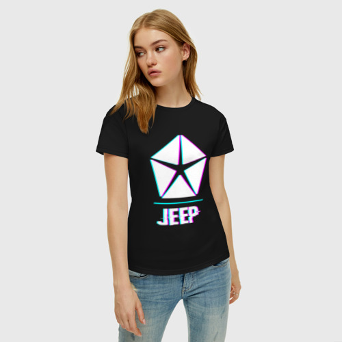 Женская футболка хлопок с принтом Значок Jeep в стиле glitch, фото на моделе #1