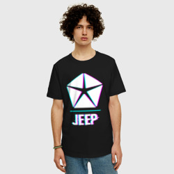 Мужская футболка хлопок Oversize Значок Jeep в стиле glitch - фото 2