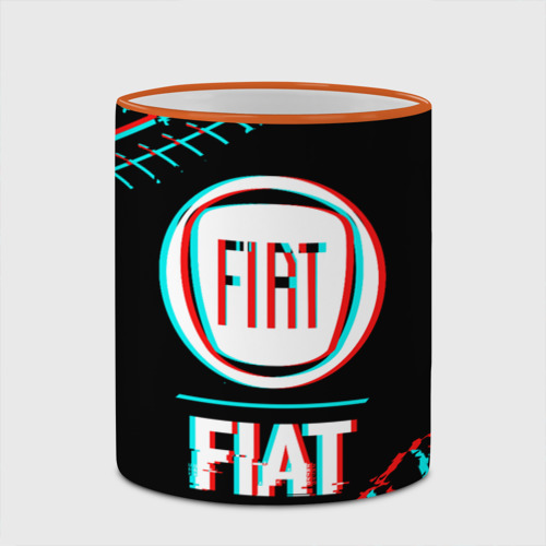 Кружка с полной запечаткой Значок Fiat в стиле glitch на темном фоне, цвет Кант оранжевый - фото 4
