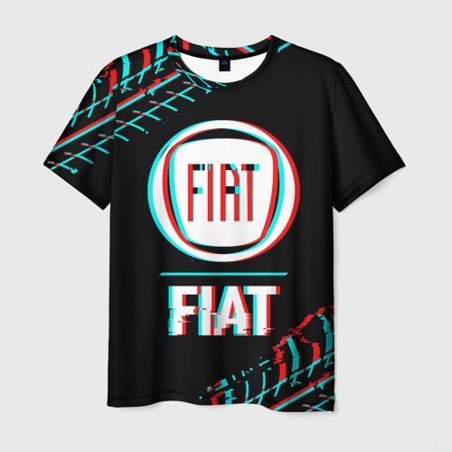 Мужская футболка 3D Значок Fiat в стиле glitch на темном фоне, цвет 3D печать