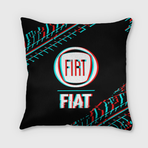 Подушка 3D Значок Fiat в стиле glitch на темном фоне