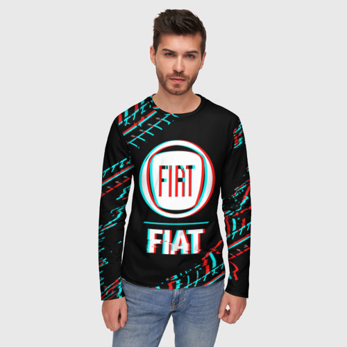 Мужской лонгслив 3D Значок Fiat в стиле glitch на темном фоне, цвет 3D печать - фото 3