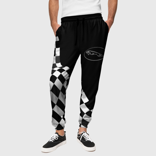 Мужские брюки 3D с принтом Jaguar racing flag, вид сбоку #3
