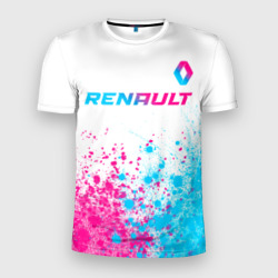 Мужская футболка 3D Slim Renault neon gradient style: символ сверху