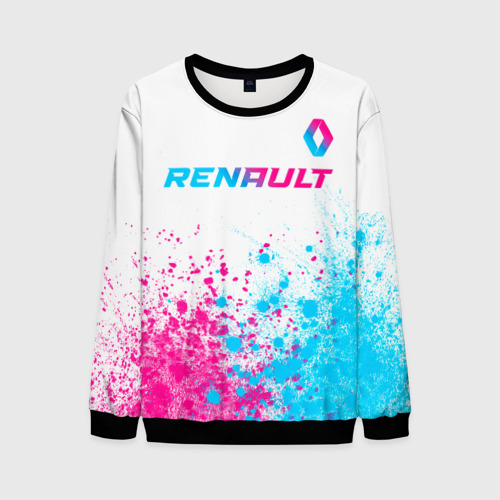 Мужской свитшот 3D Renault neon gradient style: символ сверху, цвет черный