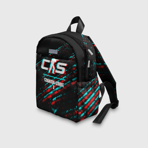 Детский рюкзак 3D с принтом Counter-Strike 2 в стиле glitch и баги графики на темном фоне, вид сбоку #3