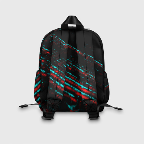 Детский рюкзак 3D с принтом Counter-Strike 2 в стиле glitch и баги графики на темном фоне, вид сзади #2