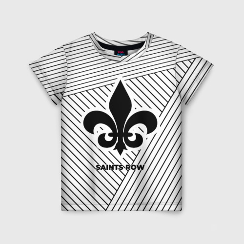Детская футболка 3D с принтом Символ Saints Row на светлом фоне с полосами, вид спереди #2