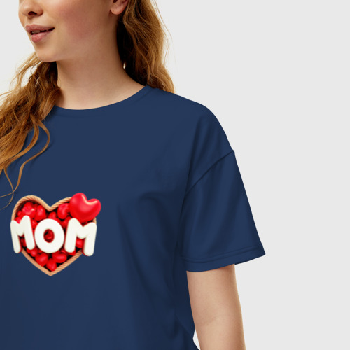 Женская футболка хлопок Oversize с принтом I Love mom, фото на моделе #1