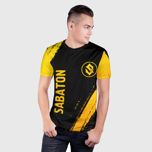 Мужская футболка 3D Slim с принтом Sabaton - gold gradient: надпись, символ, фото на моделе #1