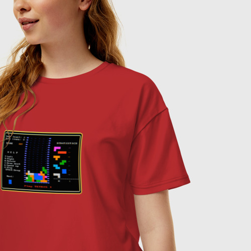 Женская футболка хлопок Oversize Советская компьютерная игра Тетрис, цвет красный - фото 3