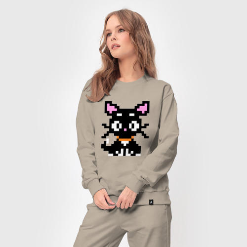 Женский костюм хлопок Пиксельная кошка, цвет миндальный - фото 5