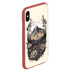 Чехол для iPhone XS Max матовый Поля леса горы снежные вершины - фото 2