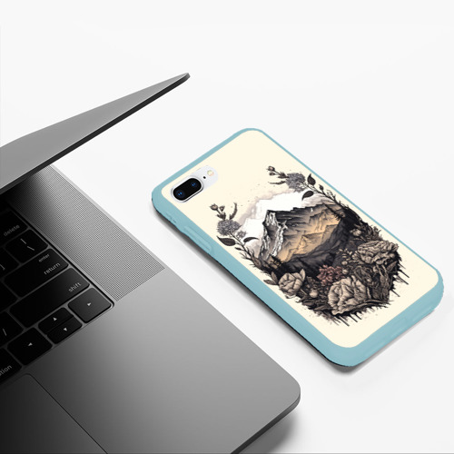 Чехол для iPhone 7Plus/8 Plus матовый Поля леса горы снежные вершины, цвет мятный - фото 5