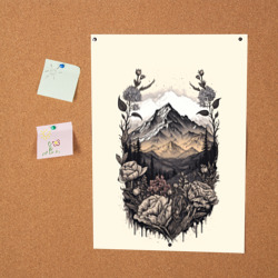 Постер Поля леса горы снежные вершины - фото 2