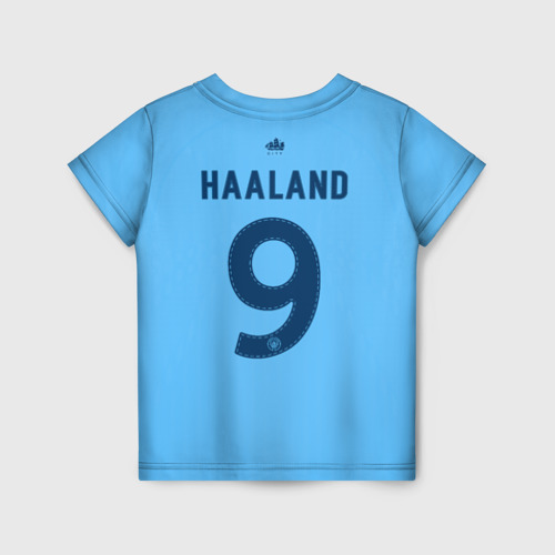 Детская футболка с принтом Эрлинг Холанд Манчестер Сити форма 22-23 домашняя, вид сзади №1