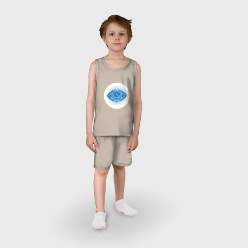 Детская пижама с шортами хлопок Аджна чакра: Аюрведа, йога, кундалини символ, цвет миндальный - фото 3