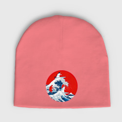 Женская шапка демисезонная Японская волна с котами